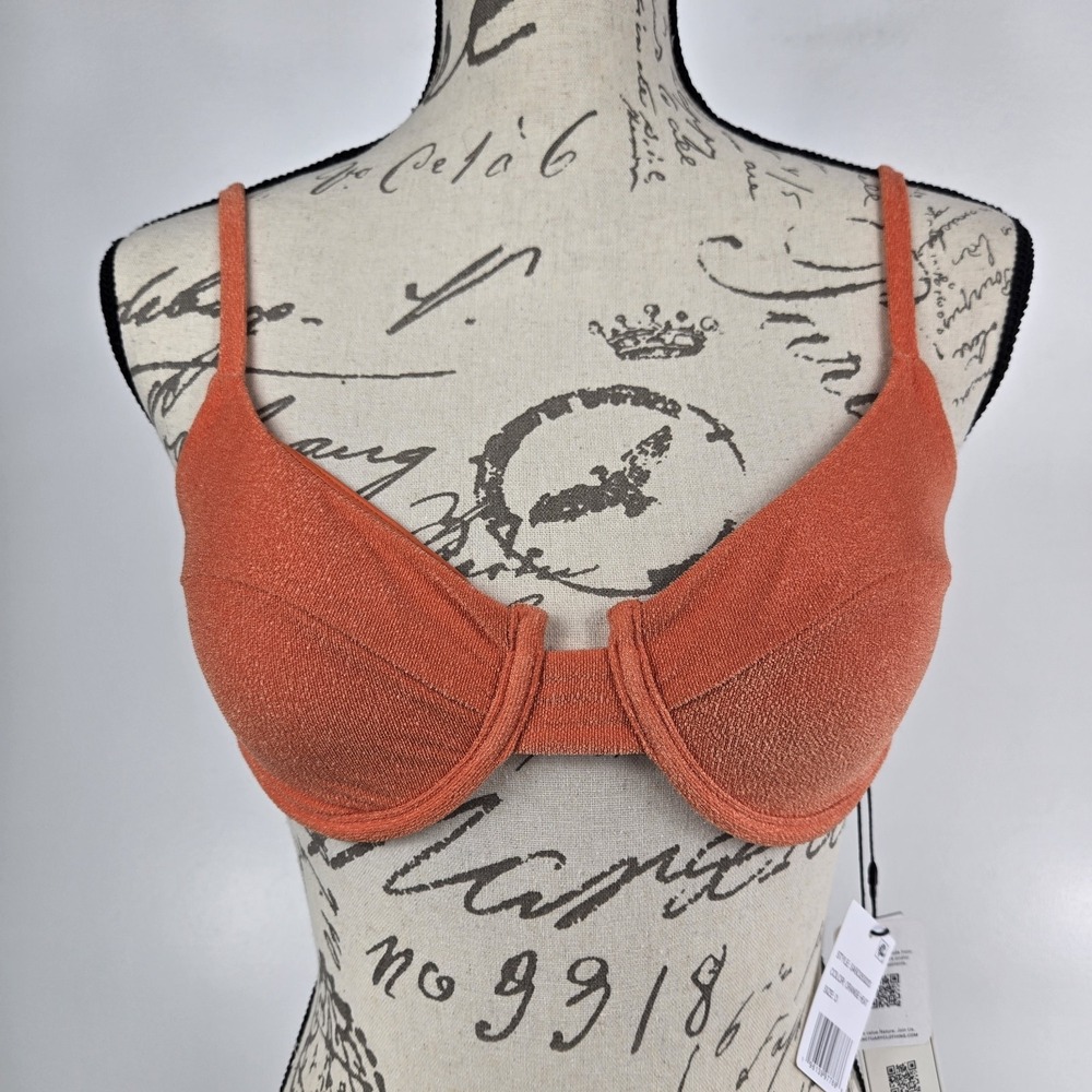 Sanctuary Bikini Top Bralette Terry‎ Cloth Orange Heat Underwire Womens M NWT